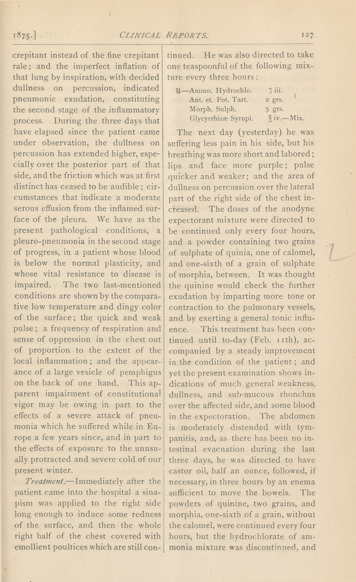 Cases Presented to the Clinical Class in the Medical Wards of the Mercy Hospital, Feb. 11-12, 1875.