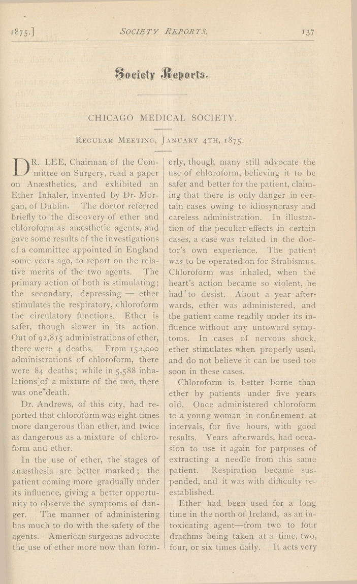 Chicago Medical Society: Regular Meeting Jan. 4, 1875.