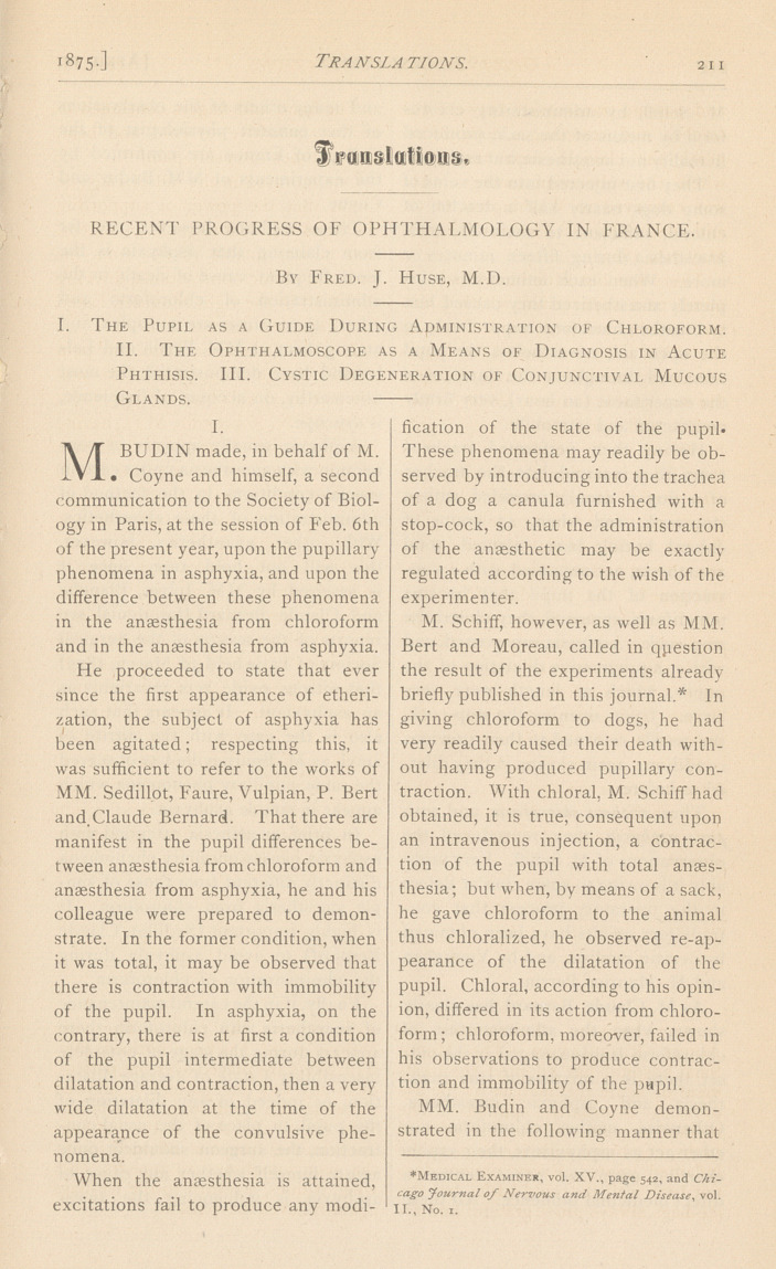 Recent Progress of Ophthalmology in France.