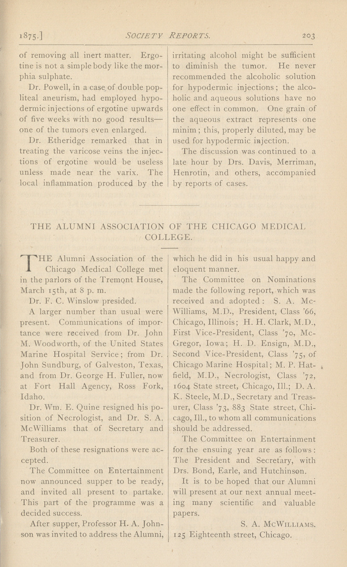 The Alumni Association of the Chicago Medical College.