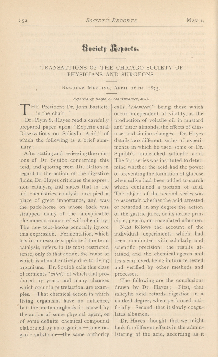 Transactions of the Chicago Society of Physicians and Surgeons: Regular Meeting, April 26, 1875.