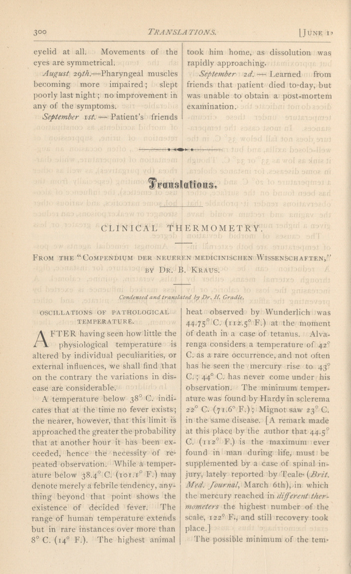 Clinical Thermometry: From the "Compendium Der Neueren Medicinischen Wissenschaften".