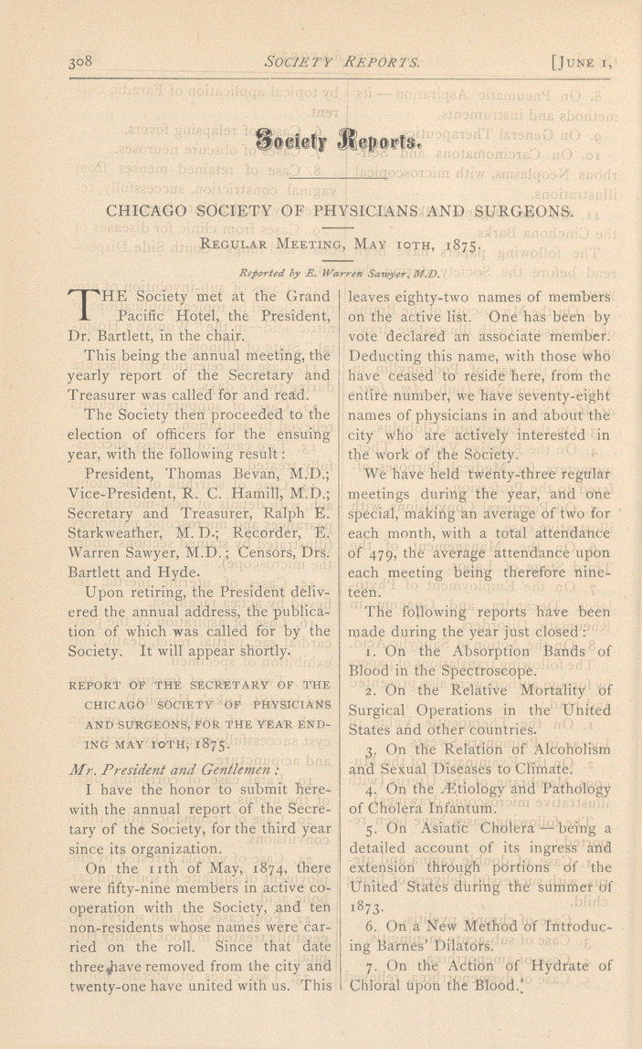 Chicago Society of Physicians and Surgeons: Regular Meeting, May 10th, 1875.