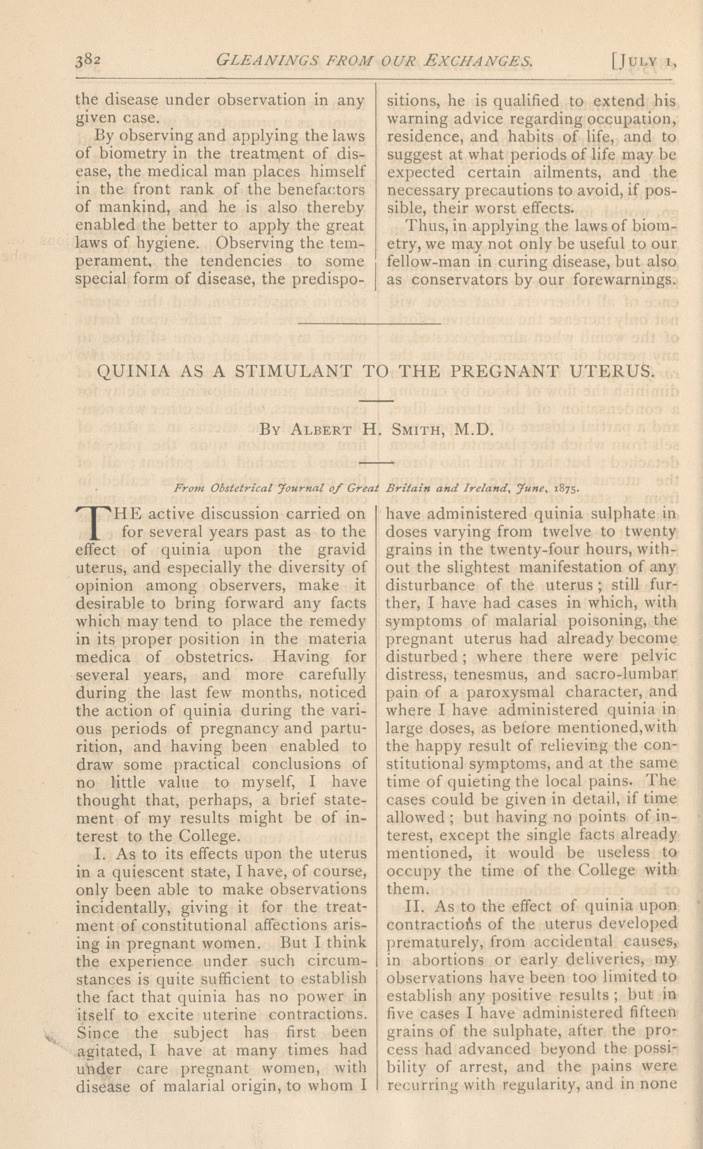 Quinia as a Stimulant to the Pregnant Uterus.