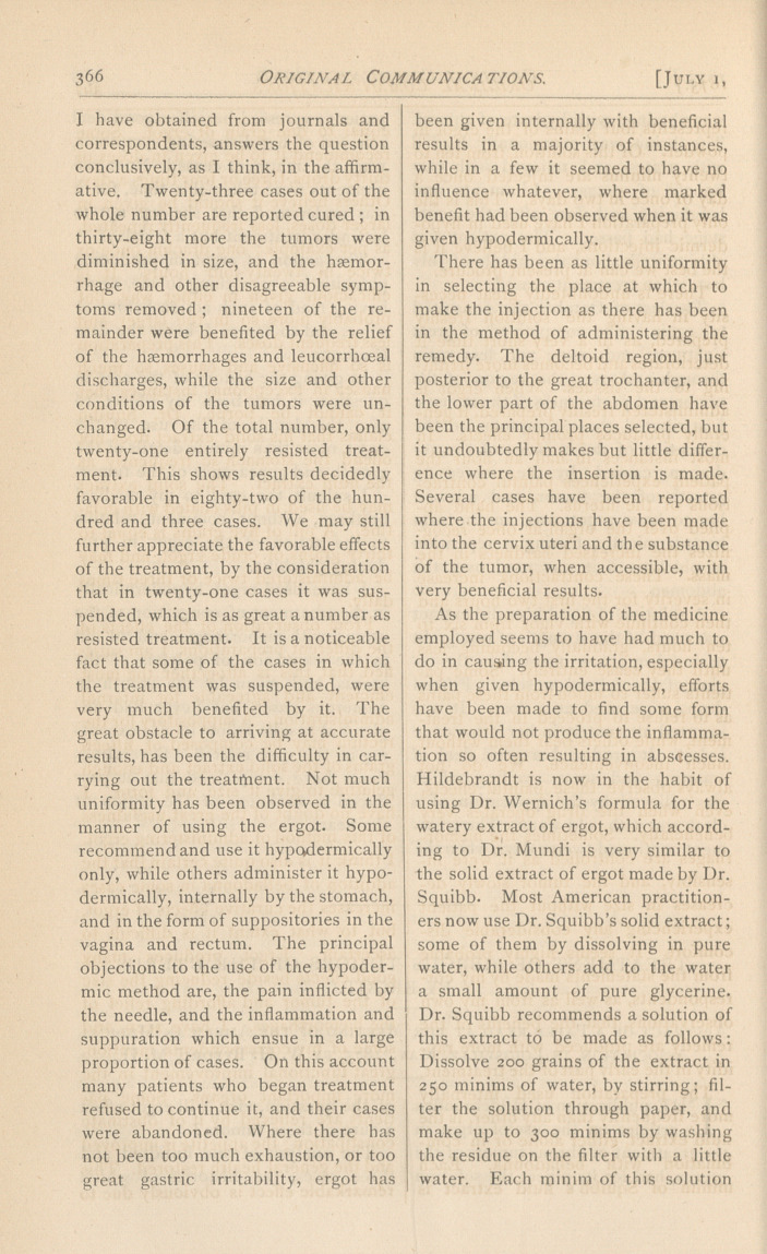 Treatment of Fibrous Tumors of the Uterus by Ergot: Abstract of a Paper Read at the Meeting of the American Medical Association, in Louisville, May, 1875.