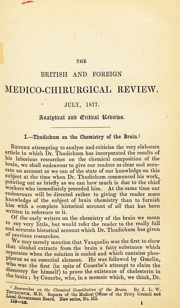 Thudichum on the Chemistry of the Brain.