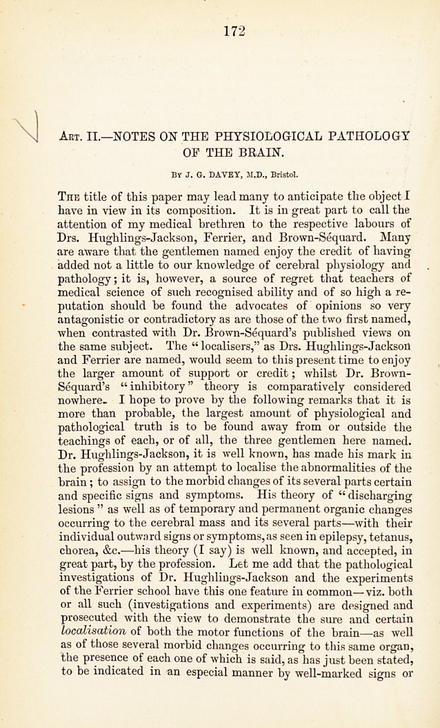 Notes on the Psychological Pathology of the Brain.