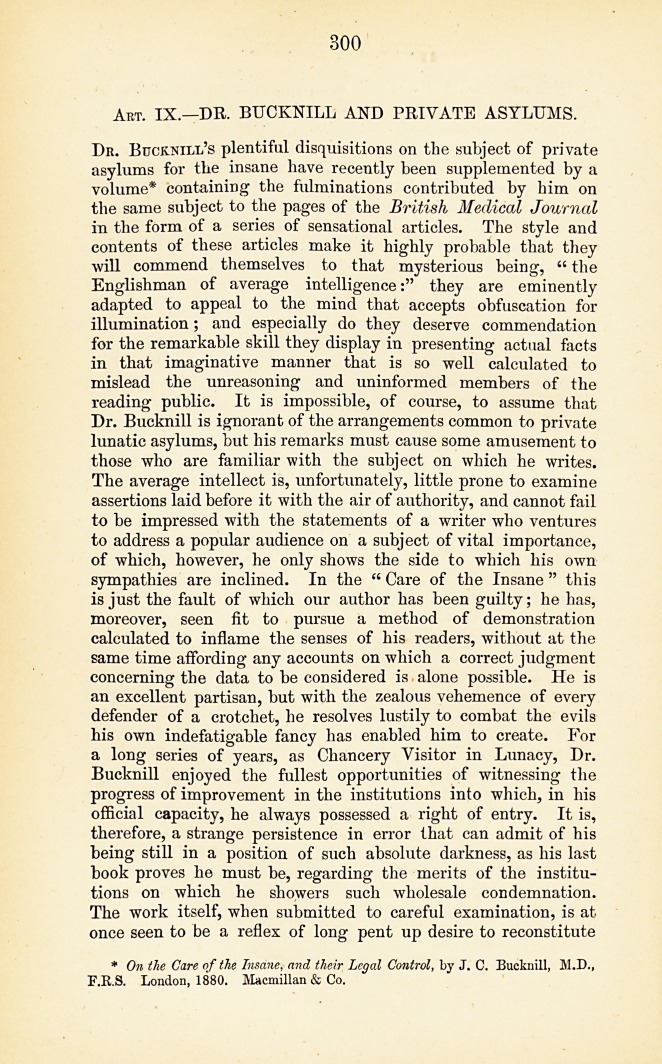 Dr. Bucknill and Private Asylums.