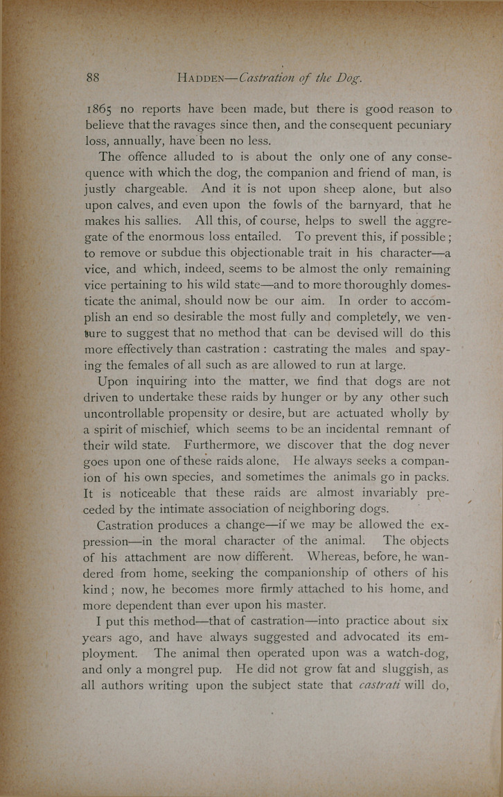 Castration of the Dog-Its Desirability as a Means of Checking the Sheep-Killing and Other Evil Propensities of the Species.