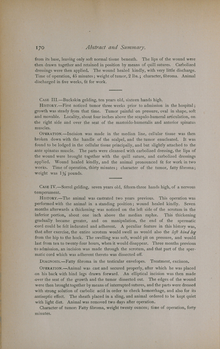 Four Cases of Fibroma: Collected from the Clinics of Thos. H. Hawkins, M. D. V. S., Professor of Surgery in Columbia Veterinary College, Etc.