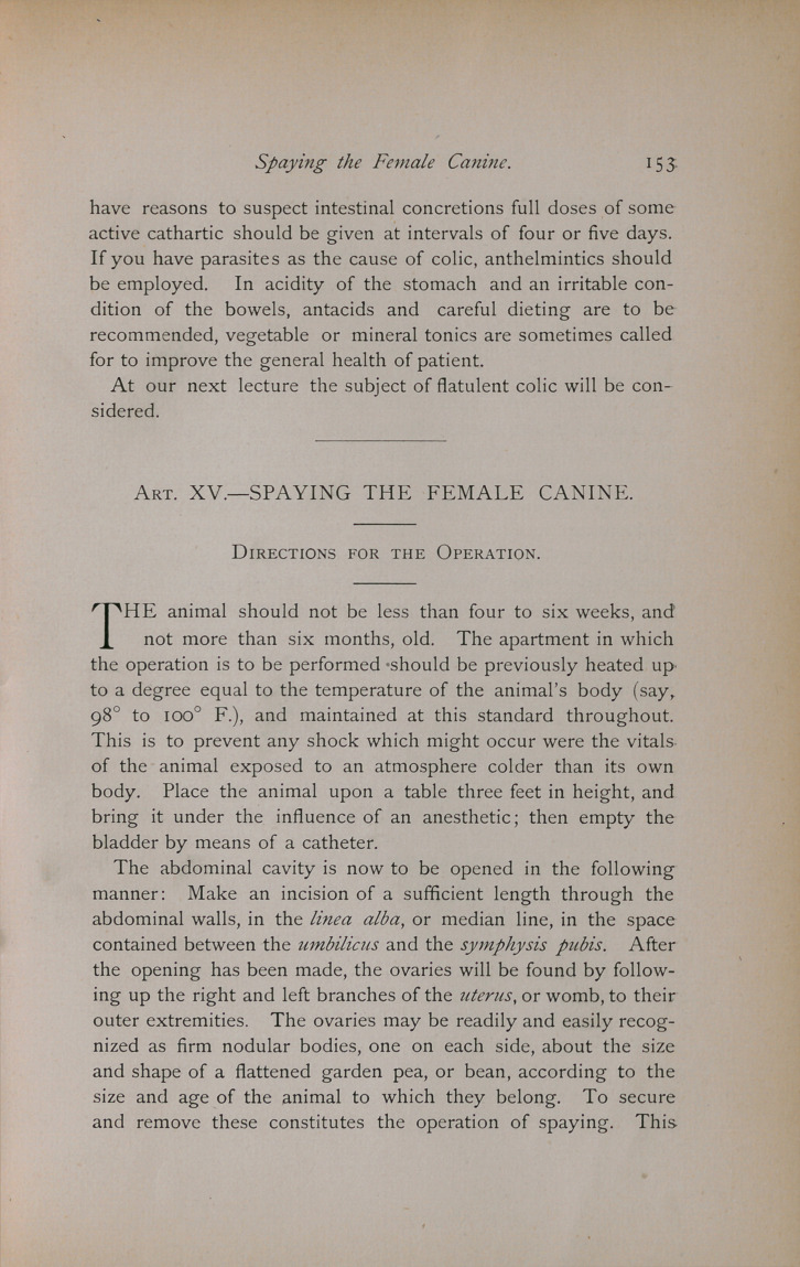 Spaying the Female Canine: Directions for the Operation.
