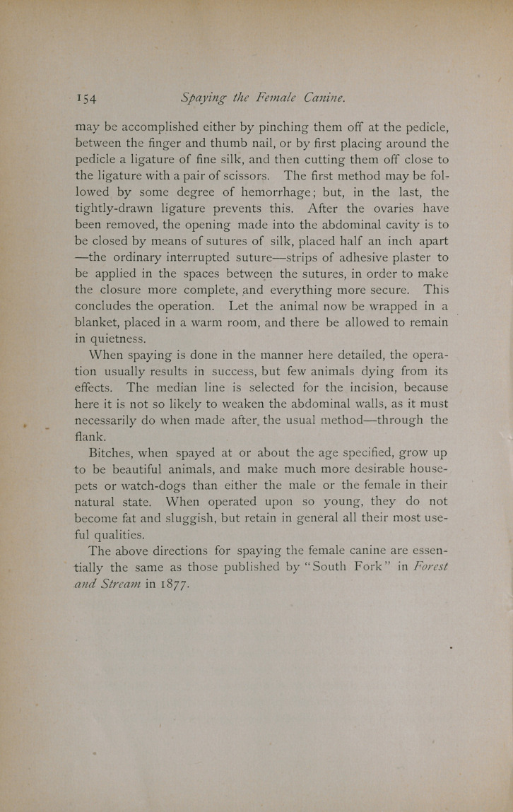 Spaying the Female Canine: Directions for the Operation.