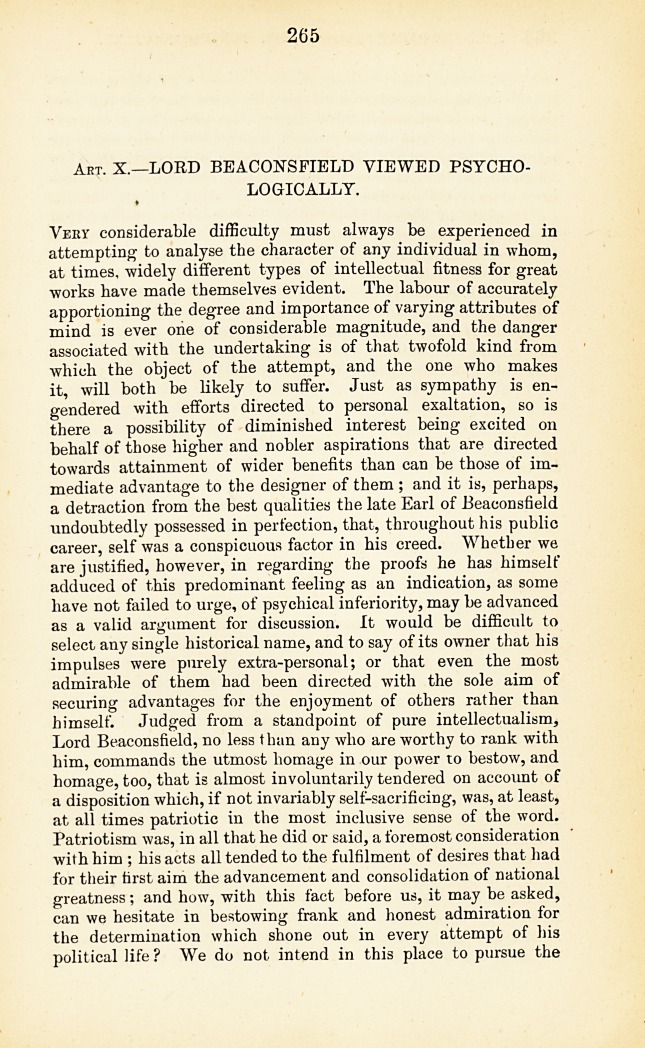 Lord Beaconsfield Viewed Psychologically.