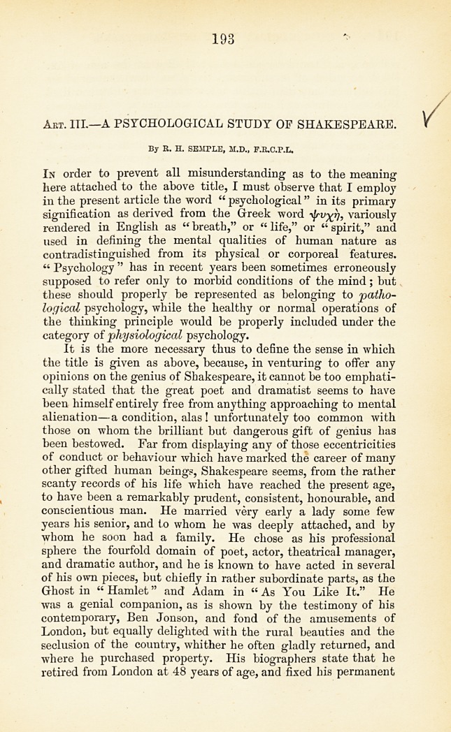 A Psychological Study of Shakespeare.