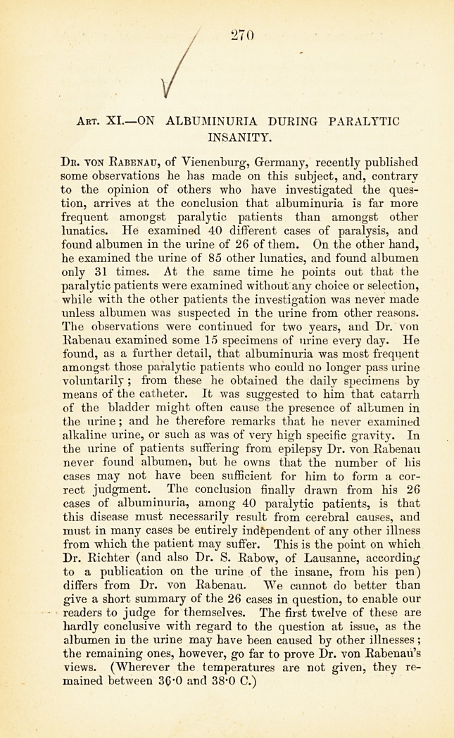 On Albuminuria during Paralytic Insanity.