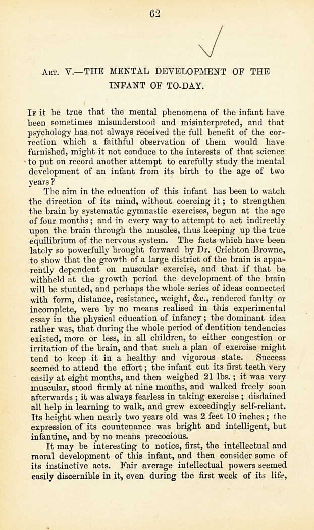 The Mental Development of the Infant of To-Day.