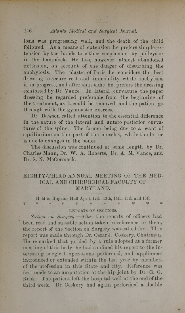 Eighty-Third Annual Meeting of the Medical and Chirurgical Faculty of Maryland.