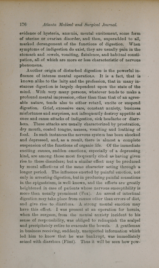 Indigestion Due to Nervous Influences.