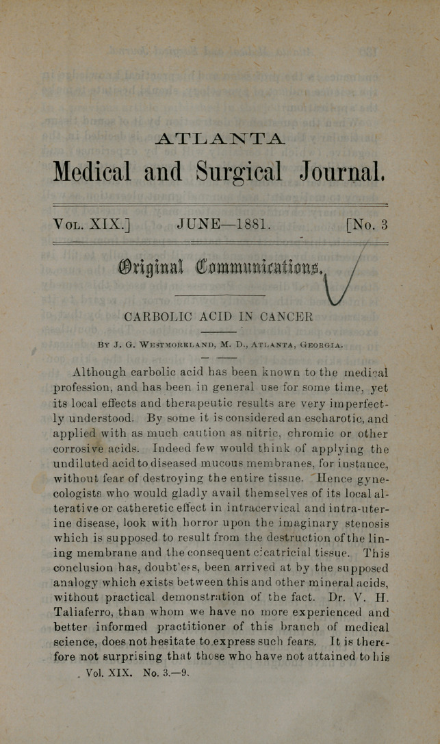 Carbolic Acid in Cancer.