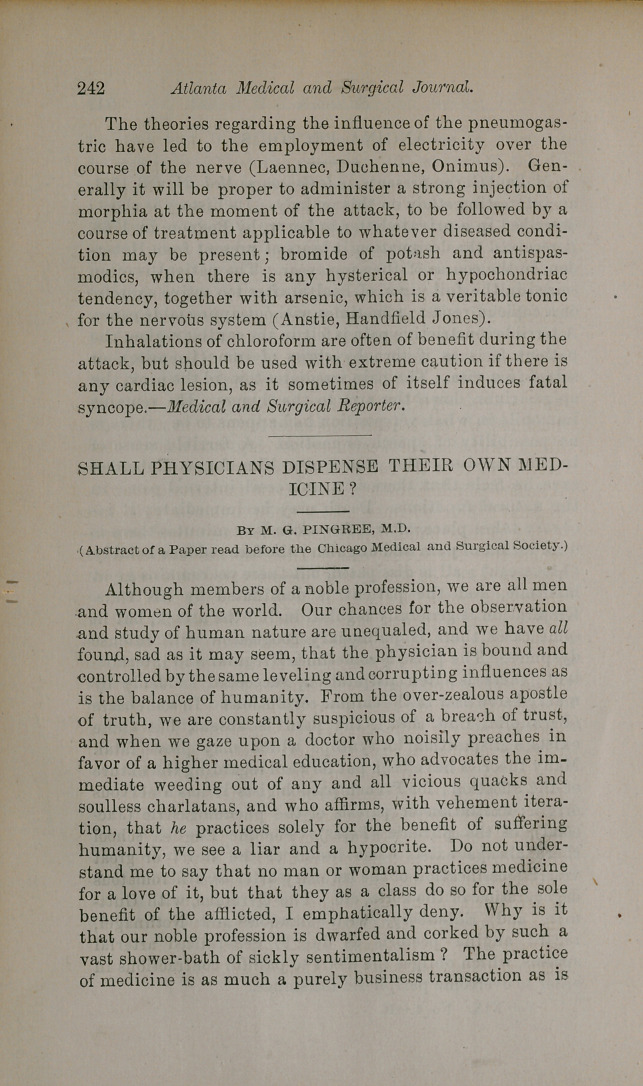 Shall Physicians Dispense Their Own Medicine?