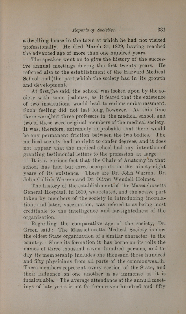 The Centennial Anniversary of the Massachusetts Medical Society.