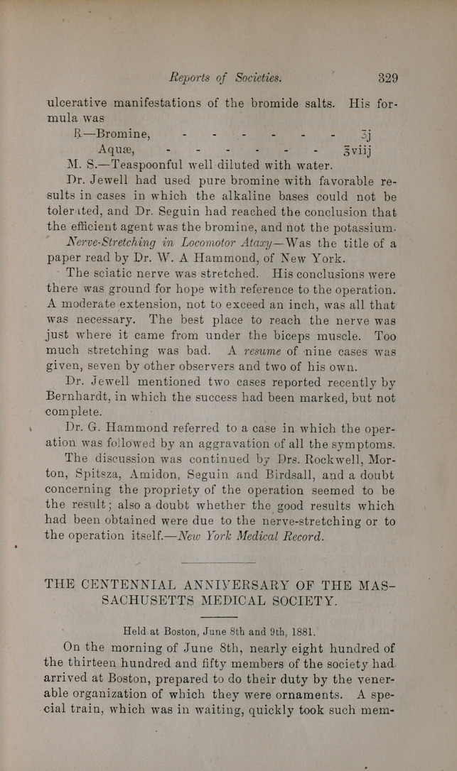 The Centennial Anniversary of the Massachusetts Medical Society.