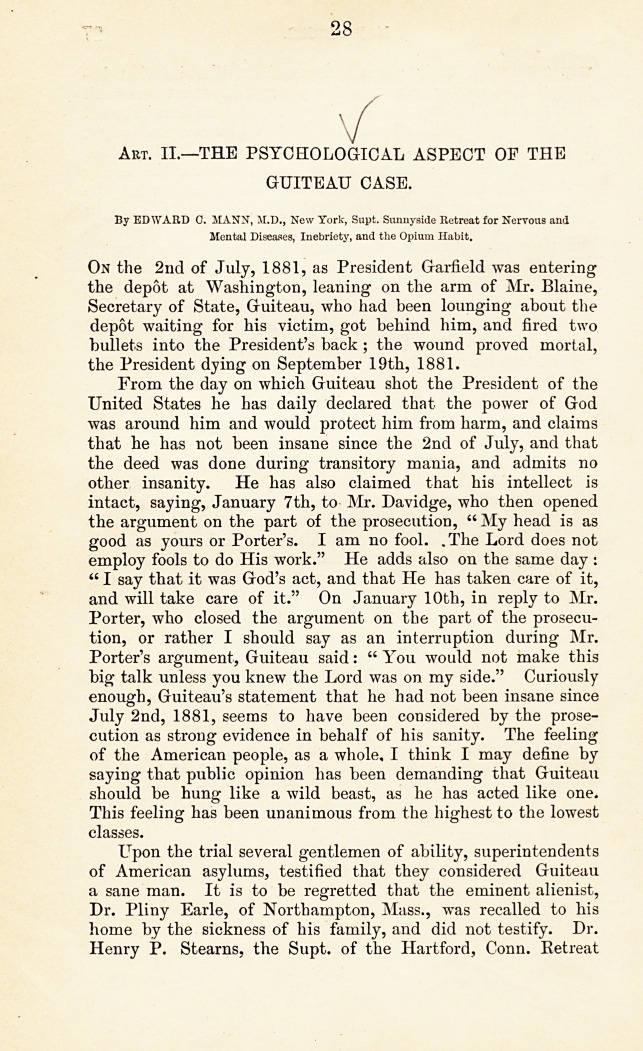 The Psychological Aspect of the Guiteau Case.