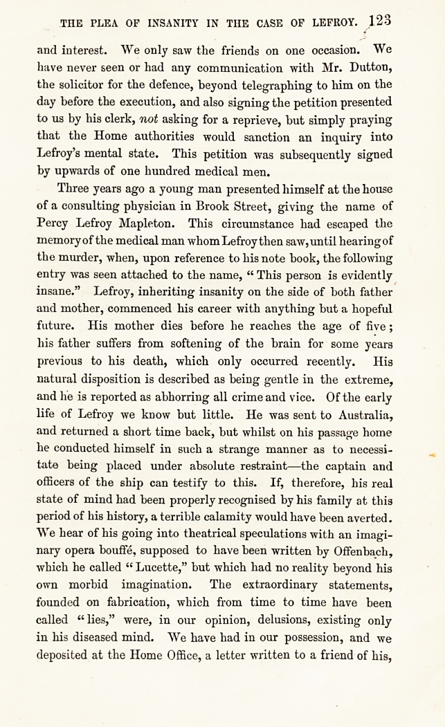 The Plea of Insanity in the Case of Lefroy.