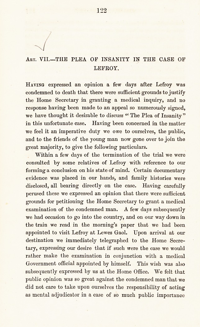 The Plea of Insanity in the Case of Lefroy.