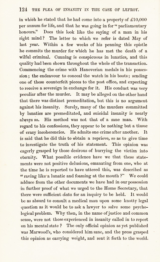 The Plea of Insanity in the Case of Lefroy.