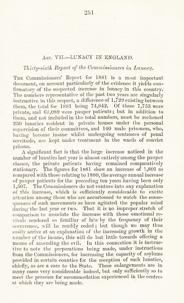 Lunacy in England: Thirty-Sixth Report of the Commissioners in Lunacy.