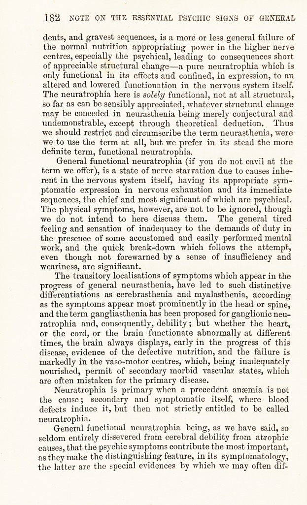 Note on the Essential Psychic Signs of General Functional Neuratrophia or Neurasthenia.