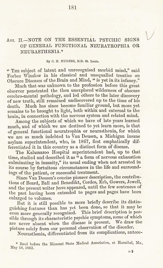 Note on the Essential Psychic Signs of General Functional Neuratrophia or Neurasthenia.