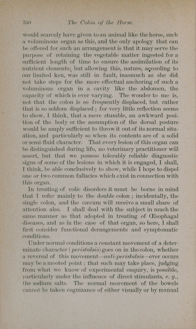 The Colon of the Horse-Its Diseases and Derangements.