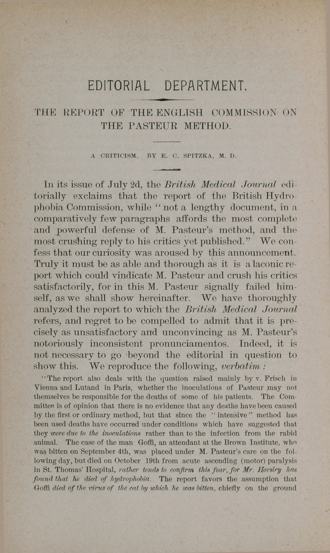 The Report of the English Commission on the Pasteur Method: A Criticism.