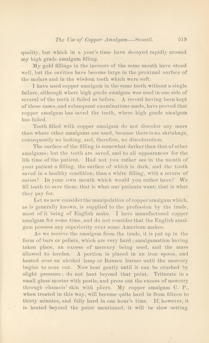 The Use of Copper Amalgam.