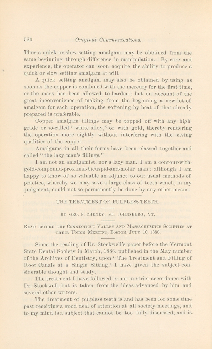 The Use of Copper Amalgam.