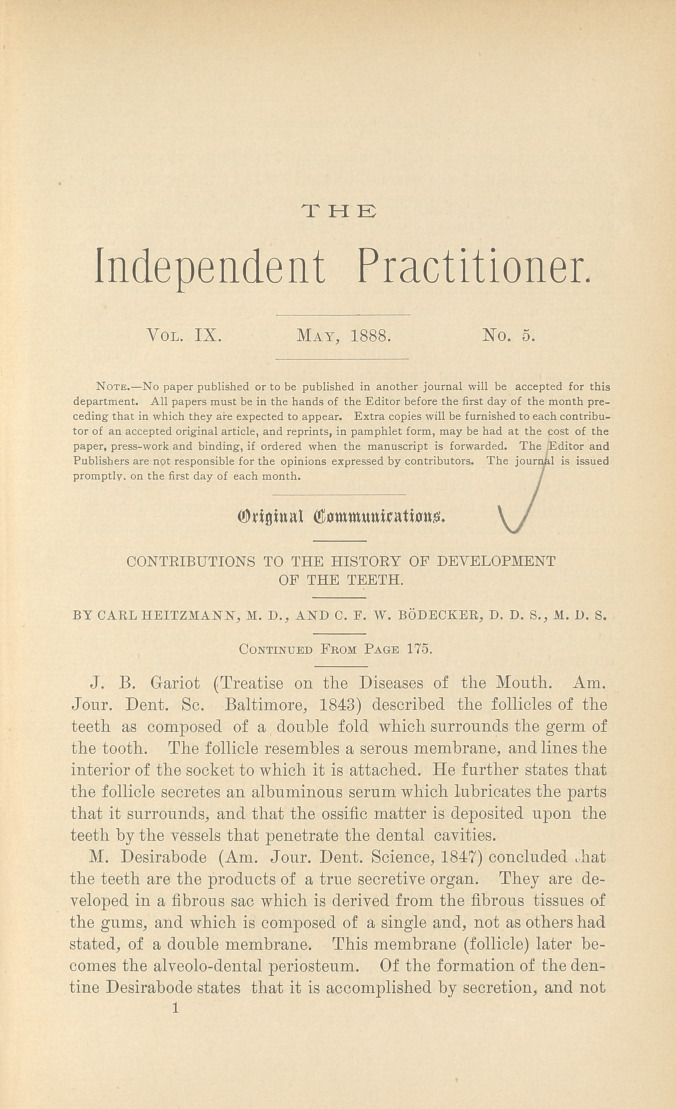 Contributions to the History of Development of the Teeth.