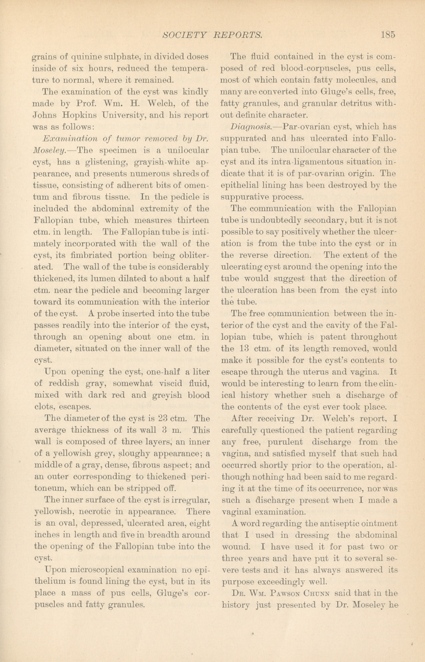 Gynæcological and Obstetrical Society of Baltimore: Stated Meeting, January 8, 1889.
