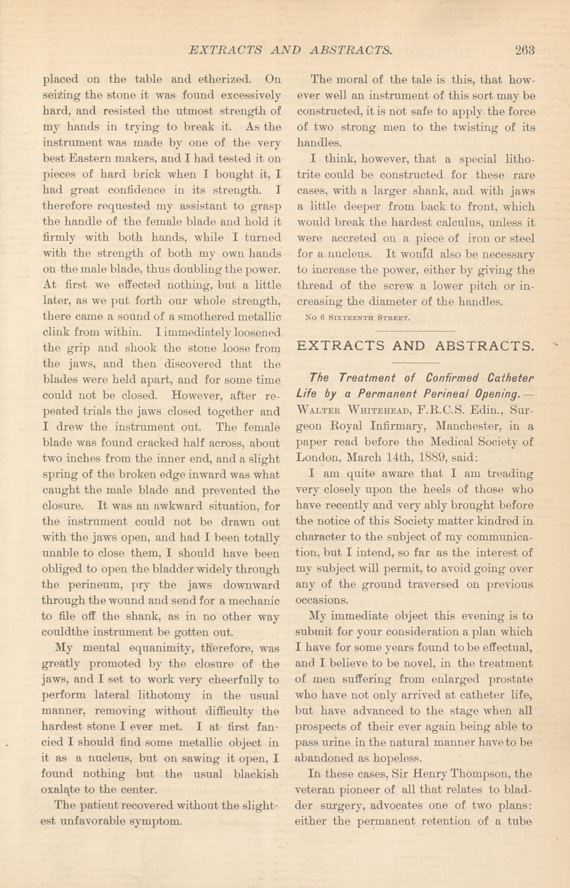 Two Cases in Which Litholapaxy Was Impossible.