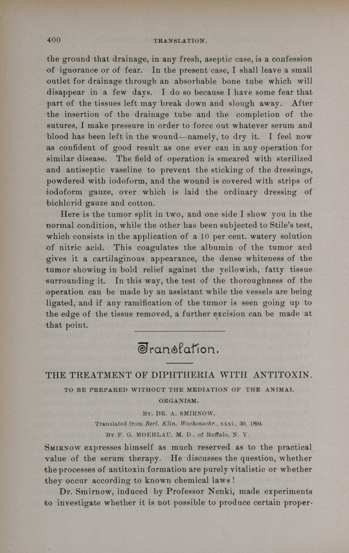 The Treatment of Diphtheria with Antitoxin: To Be Prepared without the Mediation of the Animal Organism.