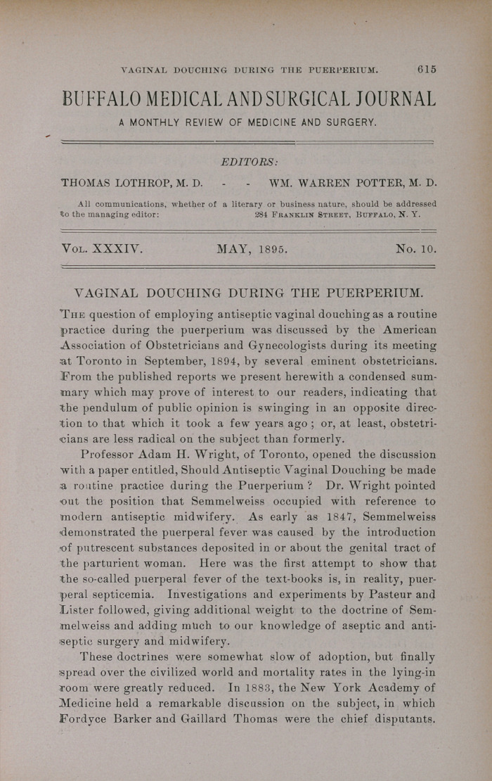 Vaginal Douching during the Puerperium.