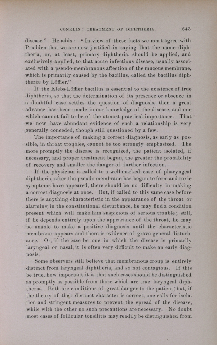 The Etiology, Diagnosis and Treatment of Diphtheria.