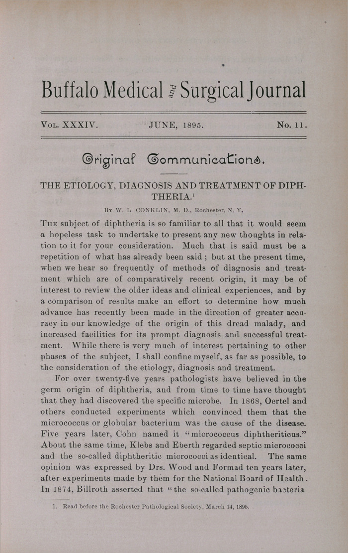 The Etiology, Diagnosis and Treatment of Diphtheria.