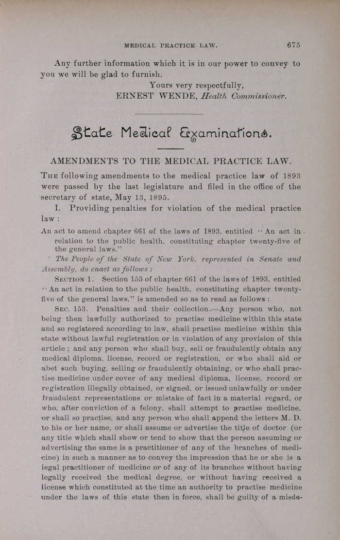 Amendments to the Medical Practice Law.