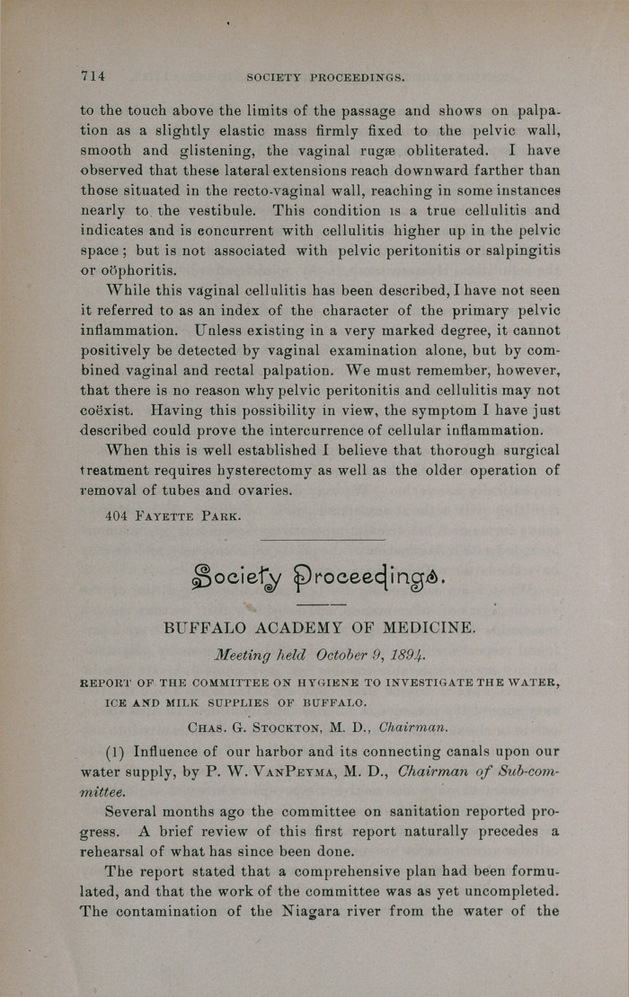 Buffalo Academy of Medicine: Meeting Held October 9, 1894.