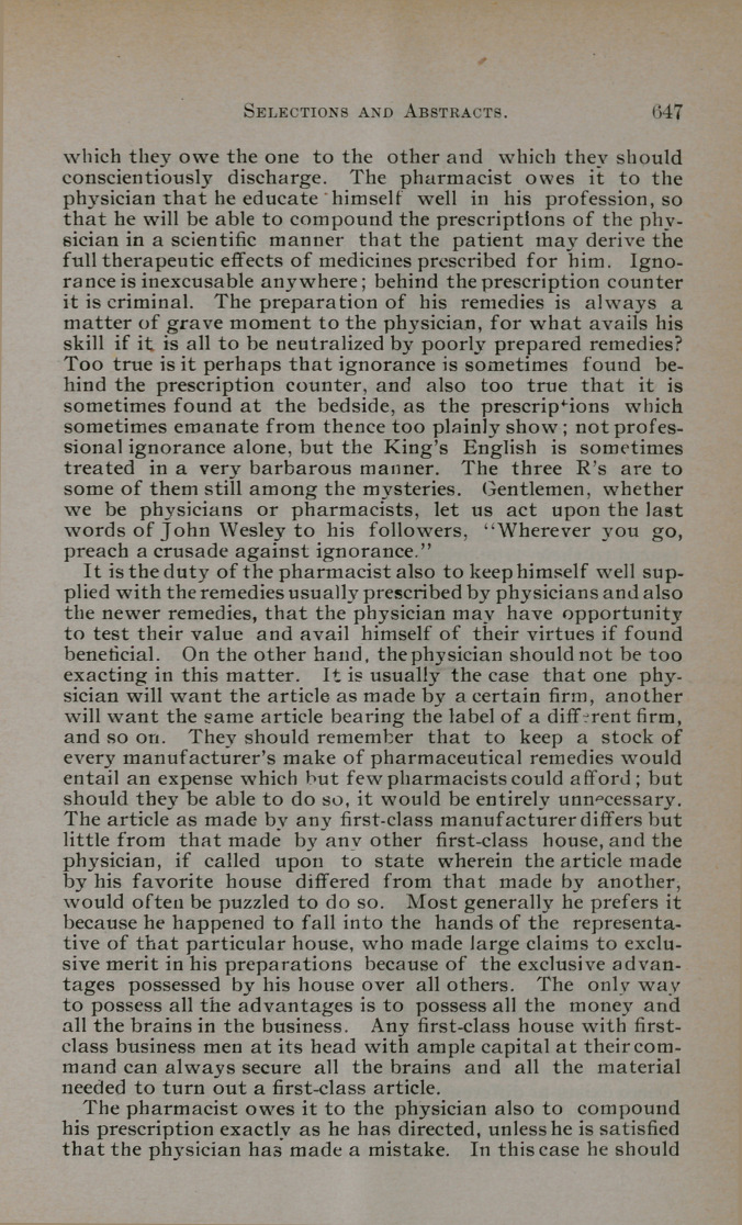 The True Relation between the Pharmacist and the Physician.