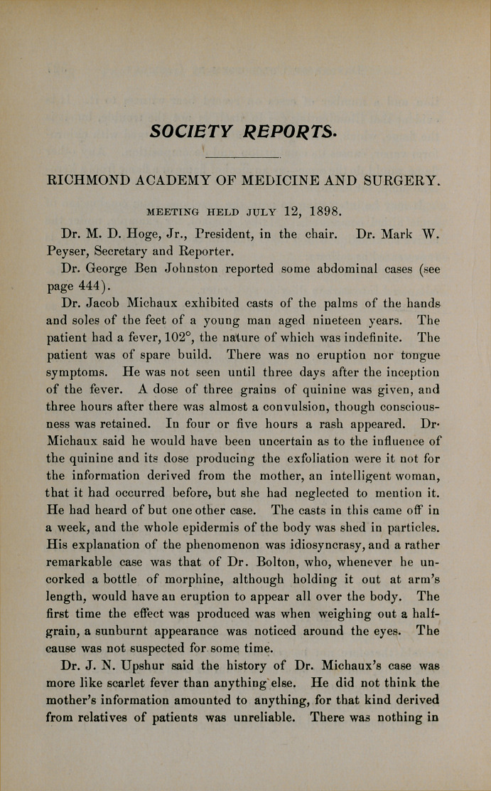 Richmond Academy of Medicine and Surgery: Meeting Held July 12, 1898.