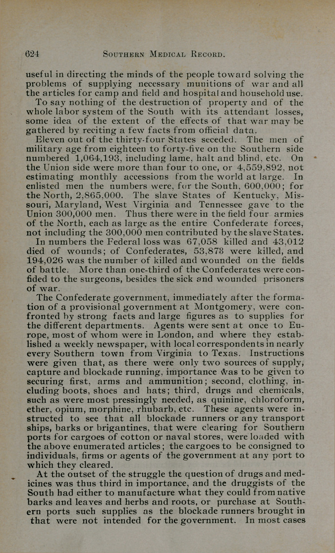 Some of the Drug Conditions during the War between the States, 1861-65.