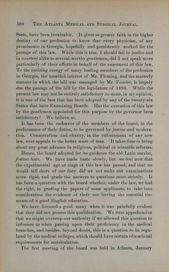 History of the Medical Examining Board of Georgia.